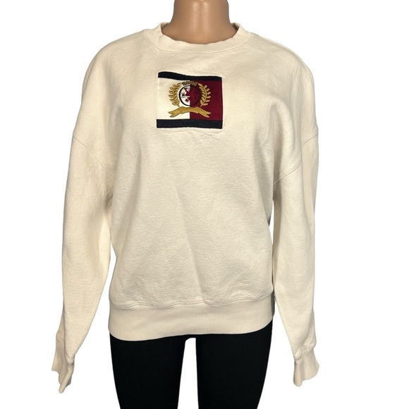 Tommy Hilfiger Y2K Vintage Crew Neck Crest Embroidered Sweatshirt White - Picture 1 of 9